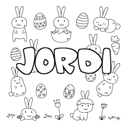 Coloriage pr&eacute;nom JORDI - d&eacute;cor Paques