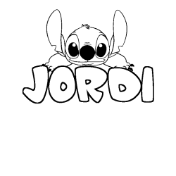 Coloriage prénom JORDI - décor Stitch