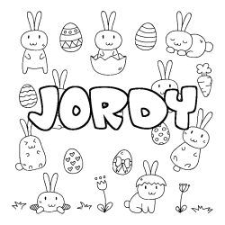 Coloriage pr&eacute;nom JORDY - d&eacute;cor Paques