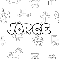 Coloriage pr&eacute;nom JORGE - d&eacute;cor Jouets