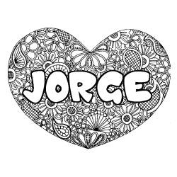 Coloriage pr&eacute;nom JORGE - d&eacute;cor Mandala coeur