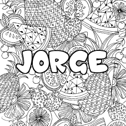 Coloriage prénom JORGE - décor Mandala fruits