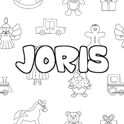 Coloriage prénom JORIS - décor Jouets