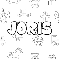 Coloriage pr&eacute;nom JORIS - d&eacute;cor Jouets