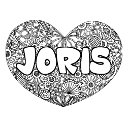 Coloriage pr&eacute;nom JORIS - d&eacute;cor Mandala coeur