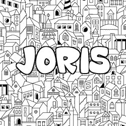 Coloriage pr&eacute;nom JORIS - d&eacute;cor Ville