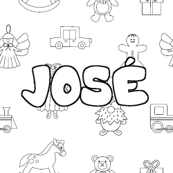 Coloriage prénom JOSÉ - décor Jouets