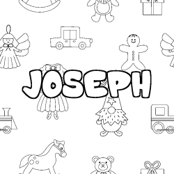 Coloriage pr&eacute;nom JOSEPH - d&eacute;cor Jouets