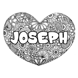 Coloriage prénom JOSEPH - décor Mandala coeur