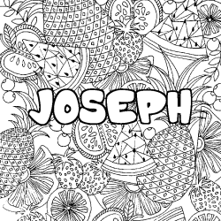 Coloriage pr&eacute;nom JOSEPH - d&eacute;cor Mandala fruits