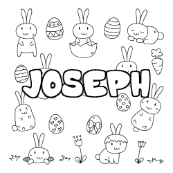 Coloriage pr&eacute;nom JOSEPH - d&eacute;cor Paques