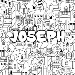 Coloriage pr&eacute;nom JOSEPH - d&eacute;cor Ville