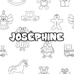 Coloriage prénom JOSÉPHINE - décor Jouets