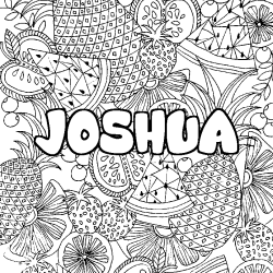 Coloriage pr&eacute;nom JOSHUA - d&eacute;cor Mandala fruits