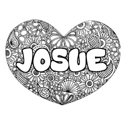 Coloriage pr&eacute;nom JOSUE - d&eacute;cor Mandala coeur