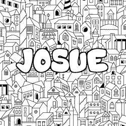 Coloriage pr&eacute;nom JOSUE - d&eacute;cor Ville