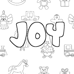 Coloriage prénom JOY - décor Jouets