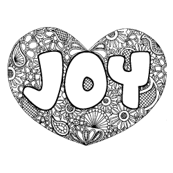 Coloriage prénom JOY - décor Mandala coeur