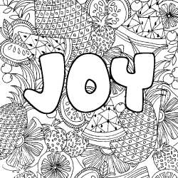 Coloriage pr&eacute;nom JOY - d&eacute;cor Mandala fruits