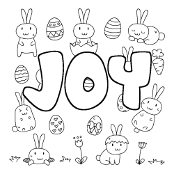 Coloriage pr&eacute;nom JOY - d&eacute;cor Paques