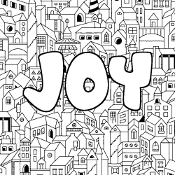 Coloriage pr&eacute;nom JOY - d&eacute;cor Ville