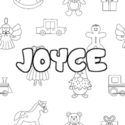 Coloriage prénom JOYCE - décor Jouets