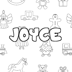 Coloriage pr&eacute;nom JOYCE - d&eacute;cor Jouets