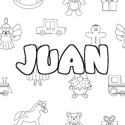 Coloriage pr&eacute;nom JUAN - d&eacute;cor Jouets