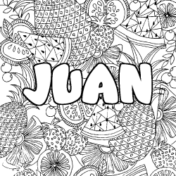Coloriage pr&eacute;nom JUAN - d&eacute;cor Mandala fruits