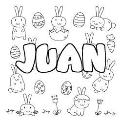 Coloriage pr&eacute;nom JUAN - d&eacute;cor Paques