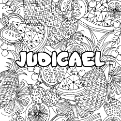 Coloriage prénom JUDICAEL - décor Mandala fruits