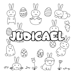 Coloriage pr&eacute;nom JUDICAEL - d&eacute;cor Paques