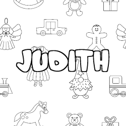 Coloriage prénom JUDITH - décor Jouets