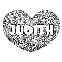 Coloriage prénom JUDITH - décor Mandala coeur