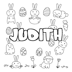 Coloriage pr&eacute;nom JUDITH - d&eacute;cor Paques