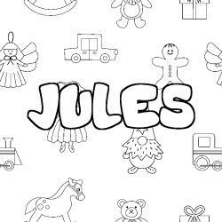 Coloriage prénom JULES - décor Jouets