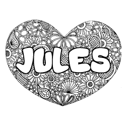 Coloriage prénom JULES - décor Mandala coeur