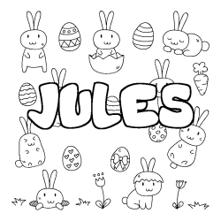 Coloriage prénom JULES - décor Paques