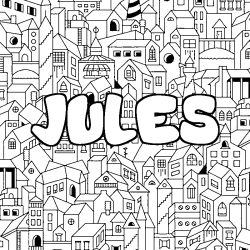 Coloriage prénom JULES - décor Ville