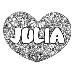 Coloriage pr&eacute;nom JULIA - d&eacute;cor Mandala coeur