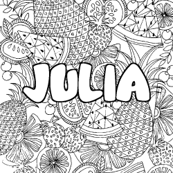 Coloriage prénom JULIA - décor Mandala fruits