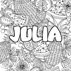 Coloriage pr&eacute;nom JULIA - d&eacute;cor Mandala fruits