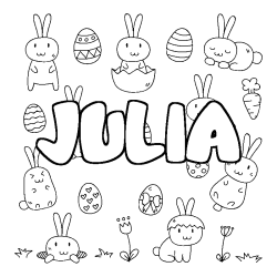 Coloriage pr&eacute;nom JULIA - d&eacute;cor Paques