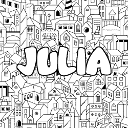 Coloriage pr&eacute;nom JULIA - d&eacute;cor Ville