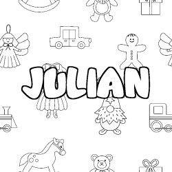 Coloriage pr&eacute;nom JULIAN - d&eacute;cor Jouets