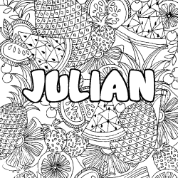 Coloriage pr&eacute;nom JULIAN - d&eacute;cor Mandala fruits