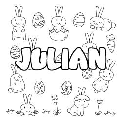 Coloriage prénom JULIAN - décor Paques