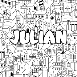 Coloriage pr&eacute;nom JULIAN - d&eacute;cor Ville