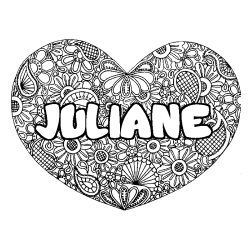 Coloriage pr&eacute;nom JULIANE - d&eacute;cor Mandala coeur