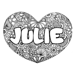 Coloriage prénom JULIE - décor Mandala coeur